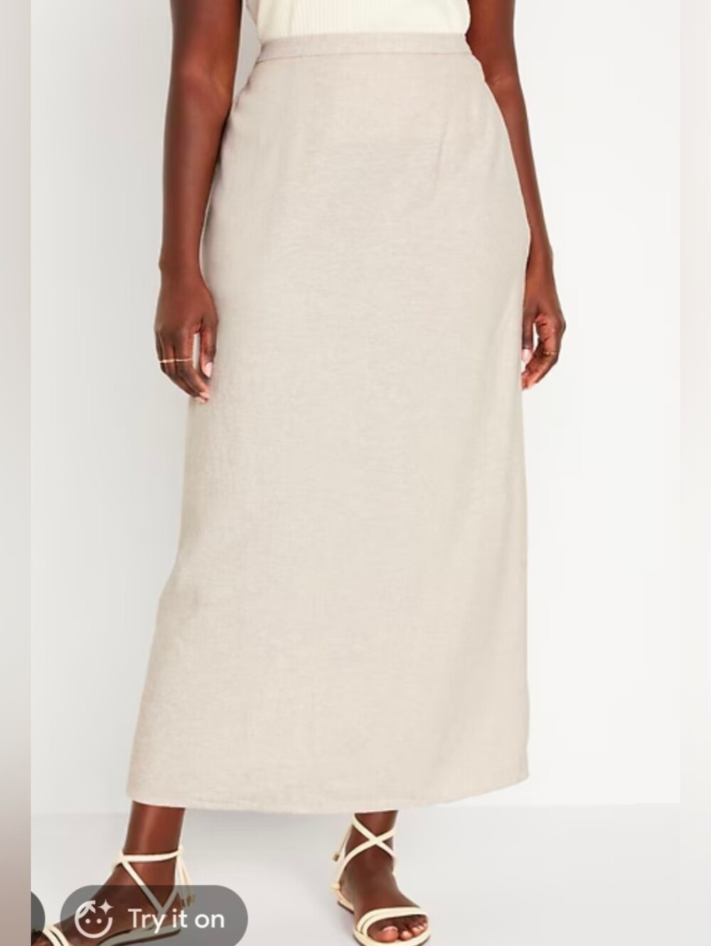 Two-piece Natural Linen Blend Maxi Skirt And Square Neck Top Set - Picture 3 of 16